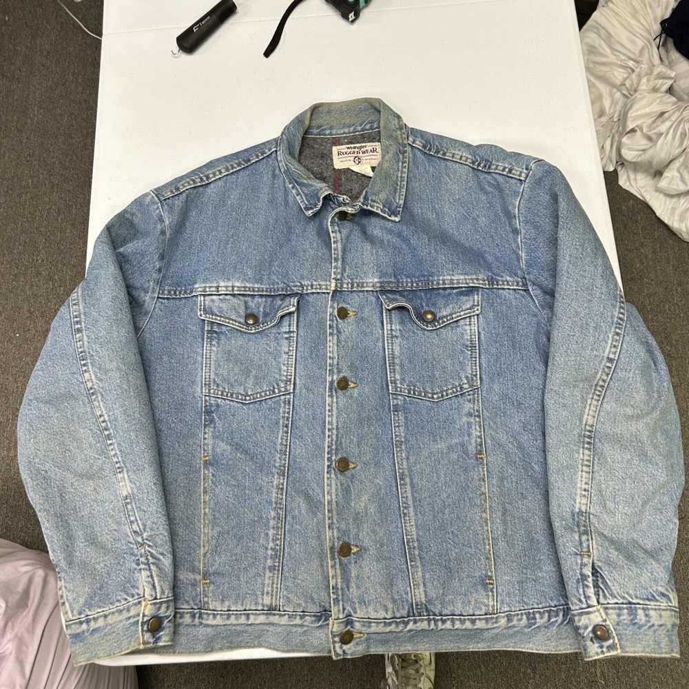 Wrangler Denim Jacket Mens XXL Blue Rugged Wear Blanket Lined RJK02AT USA Made